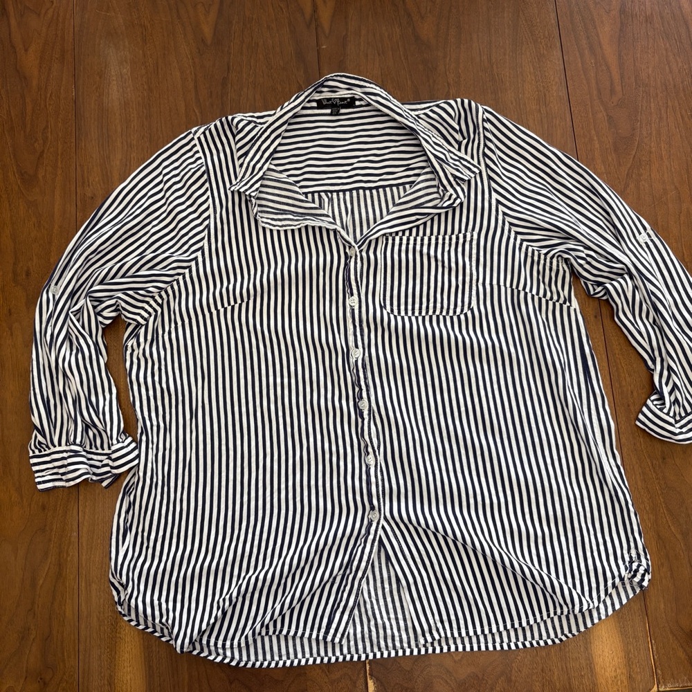 Velvet Heart Black and White Striped Button Down Shirt